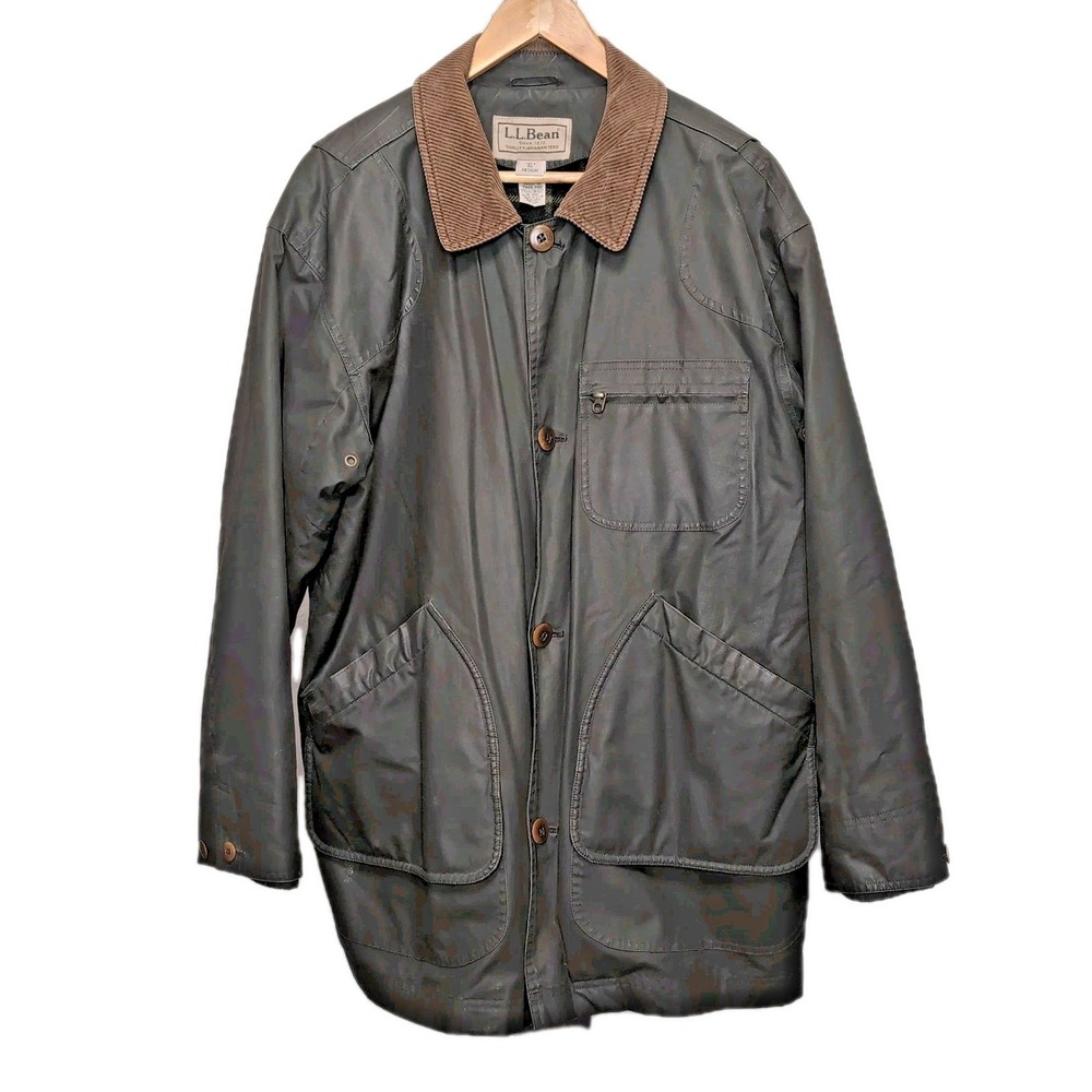 LL Bean Waxed Cotton Barn Field Chore Coat Jacket Primaloft Tiroler Mens M Green